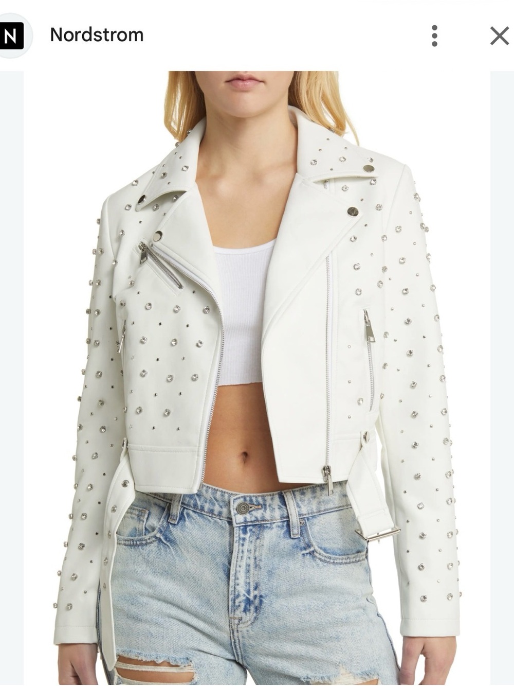 AZALEA WANG Gazette 3000 Stud Moto Jacket — White